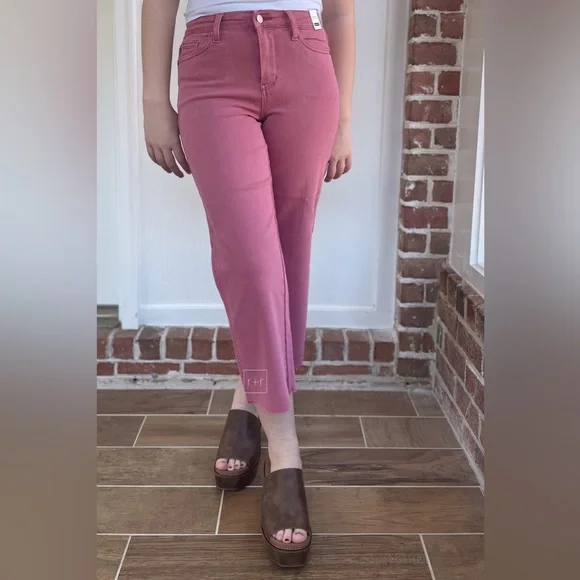NEW! Judy Blue Denim High Waist Cropped Wide Leg Jeans Rose JB88983 with raw hem - Picture 3 of 6